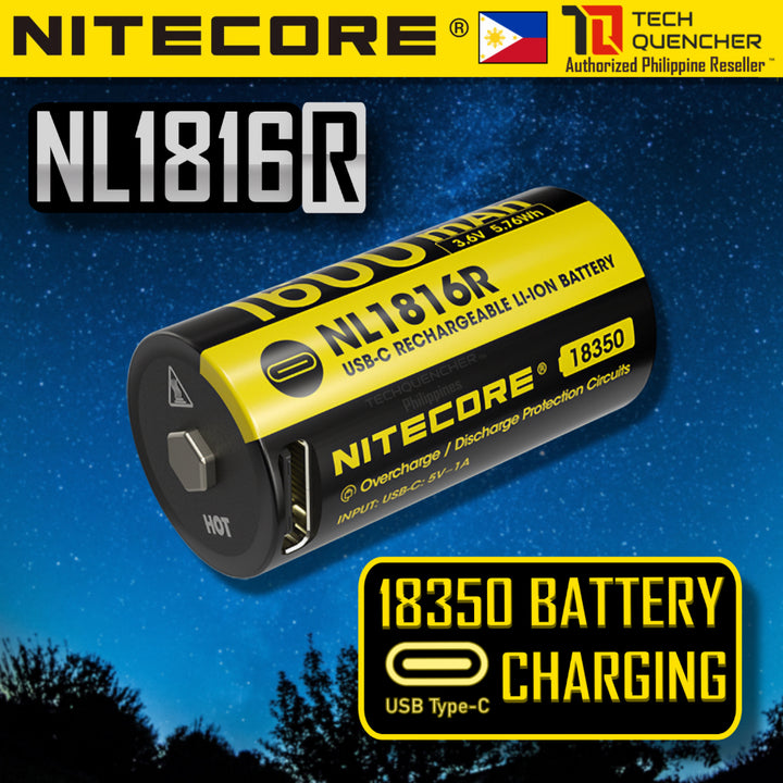 Nitecore NL1816R - 18350 - 1600mAh - USB-C - High Performance Protected Li-ion Rechargeable Battery