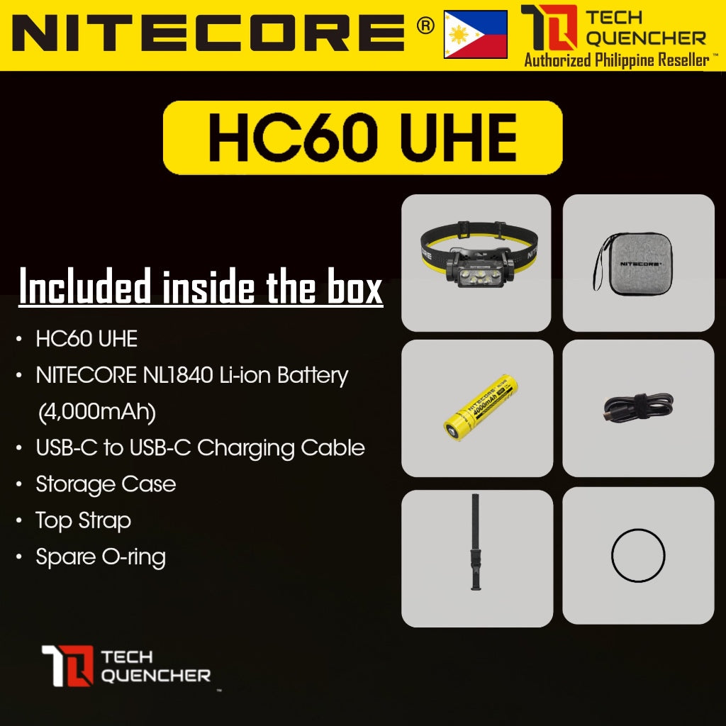 Nitecore HC60 UHE Headlamp 1600 Lumens - USB-C Rechargeable - 4000mAh Battery - 157 meter - IP68