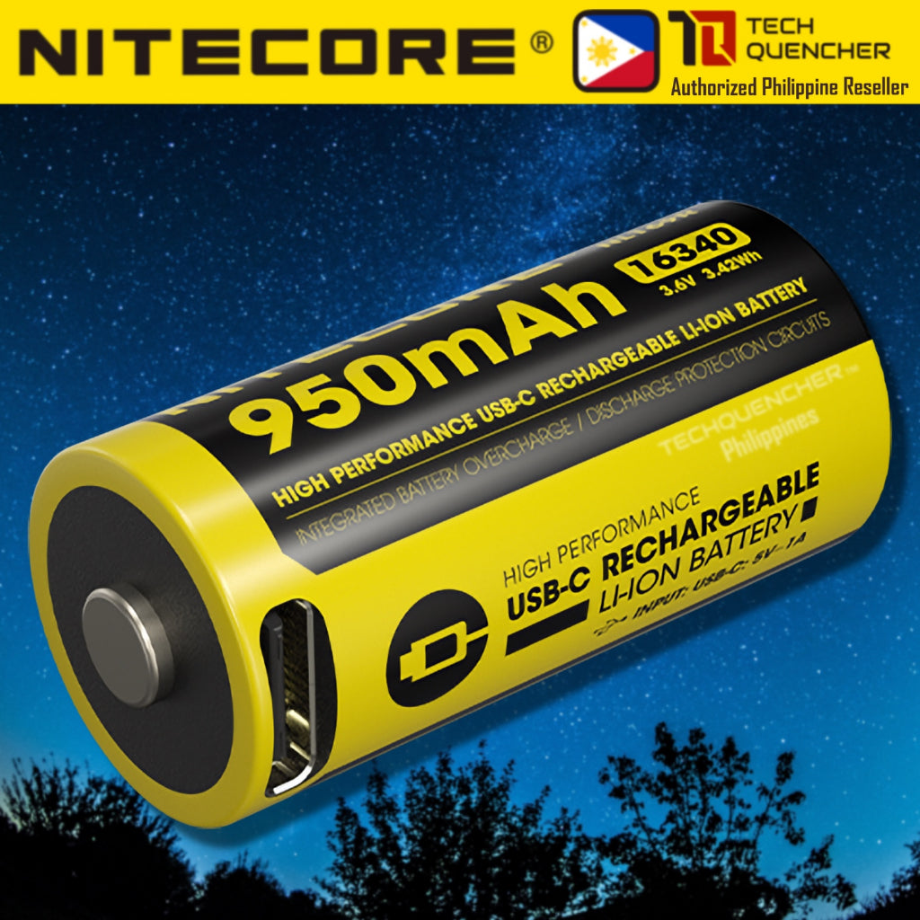 Nitecore NL169R - RCR123A 16340 - 950mAh - 2A - High Performance Li-ion USB-C Rechargeable Battery