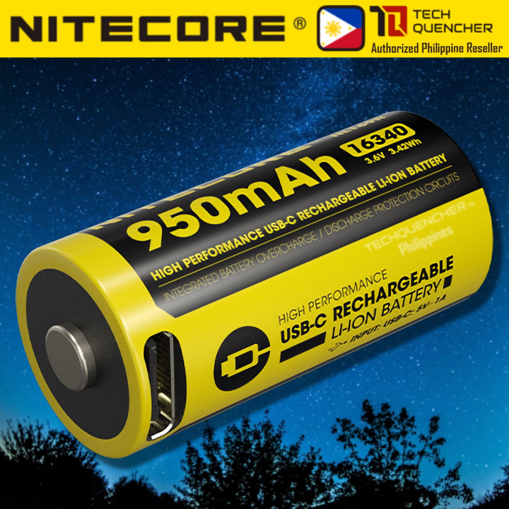 Nitecore NL169R - RCR123A 16340 - 950mAh - 2A - High Performance Li-ion USB-C Rechargeable Battery