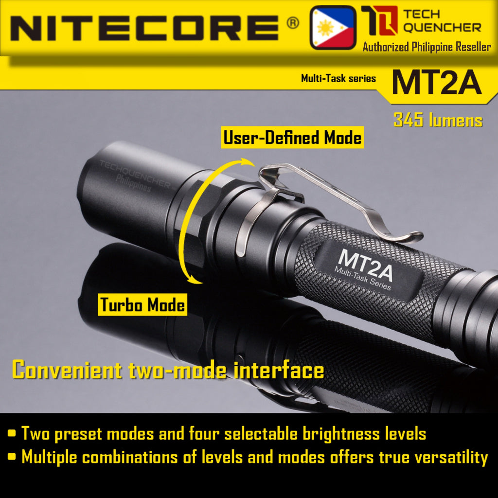 Nitecore MT2A Flashlight - 345 Lumens - 2x AA Battery - Turbo Mode - 67 grams - 50h runtime - IPX8