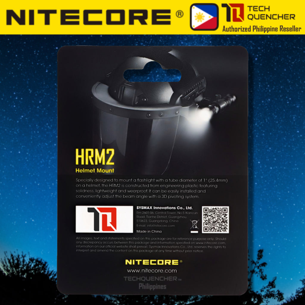 Nitecore HRM2 Flashlight Helmet Mount - 3D Pivoting System - Supports 1 inch ( 25.4mm ) Diameter