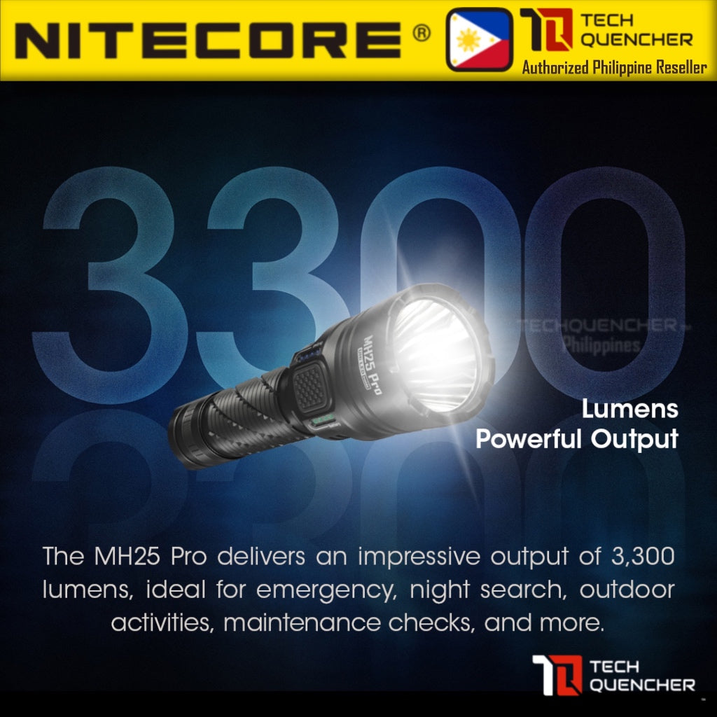 Nitecore MH25 PRO Flashlight 3300 Lumens - USB-C Charging 5300mAh Battery - 705 meters Beam Distance