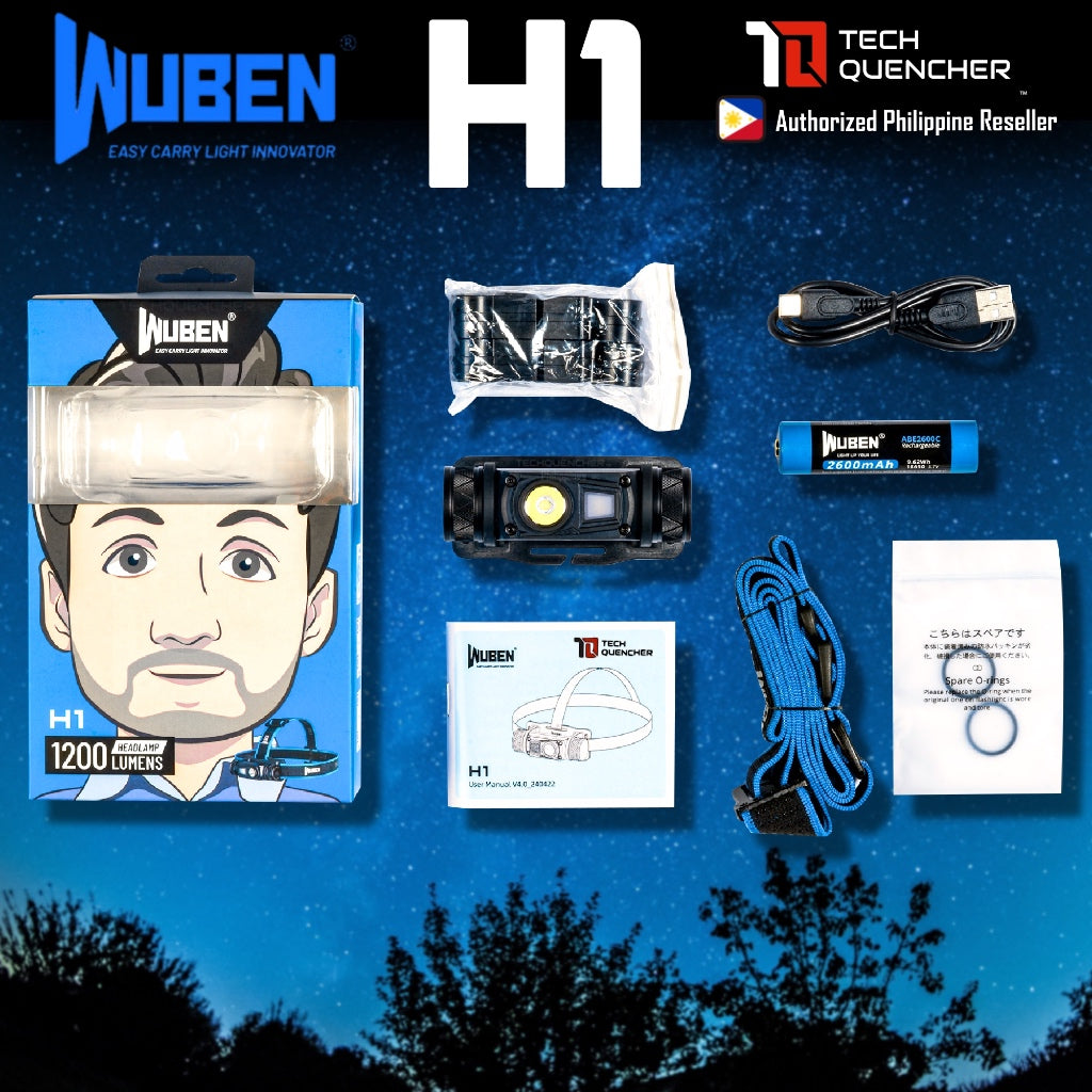 Wuben H1 Headlamp - 1200 Lumens - 125 meters - USB-C Rechargeable -18650 -2600mAh Battery -IP68