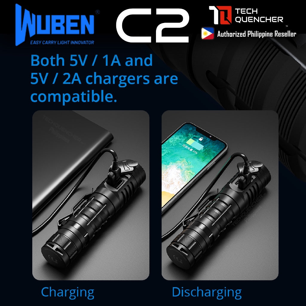 Wuben C2 Flashlight - 2000 Lumens - Powerbank Mode - USB-C Rechargeable - 21700 - 4800mAh Battery