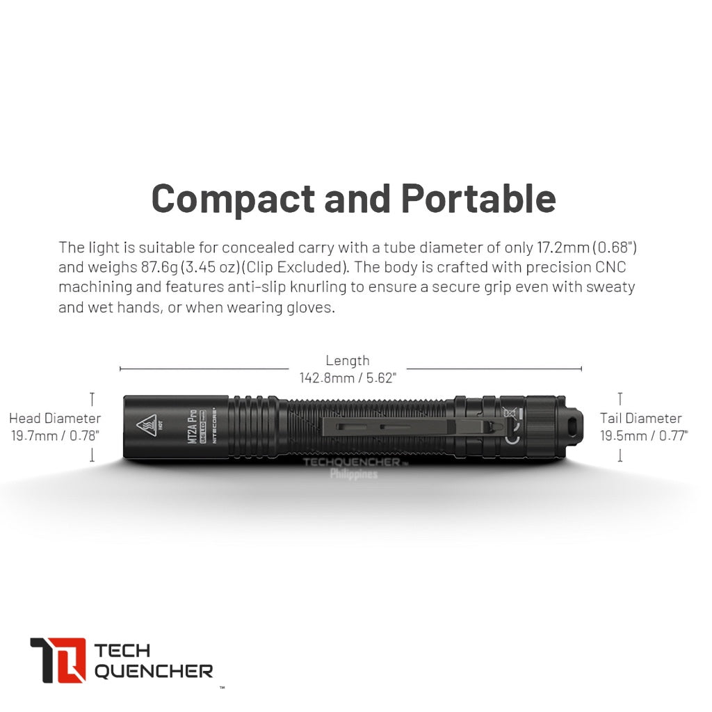 Nitecore MT2A Pro Flashlight - 1000 Lumens - 2x AA Battery - 255m - USB-C Rechargeable Battery- IP68