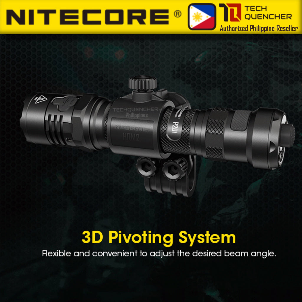 Nitecore HRM2 Flashlight Helmet Mount - 3D Pivoting System - Supports 1 inch ( 25.4mm ) Diameter