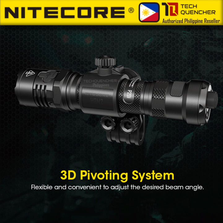 Nitecore HRM2 Flashlight Helmet Mount - 3D Pivoting System - Supports 1 inch ( 25.4mm ) Diameter