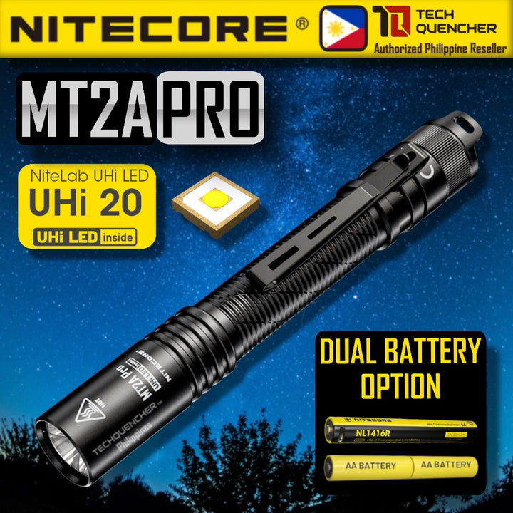 Nitecore MT2A Pro Flashlight - 1000 Lumens - 2x AA Battery - 255m - USB-C Rechargeable Battery- IP68