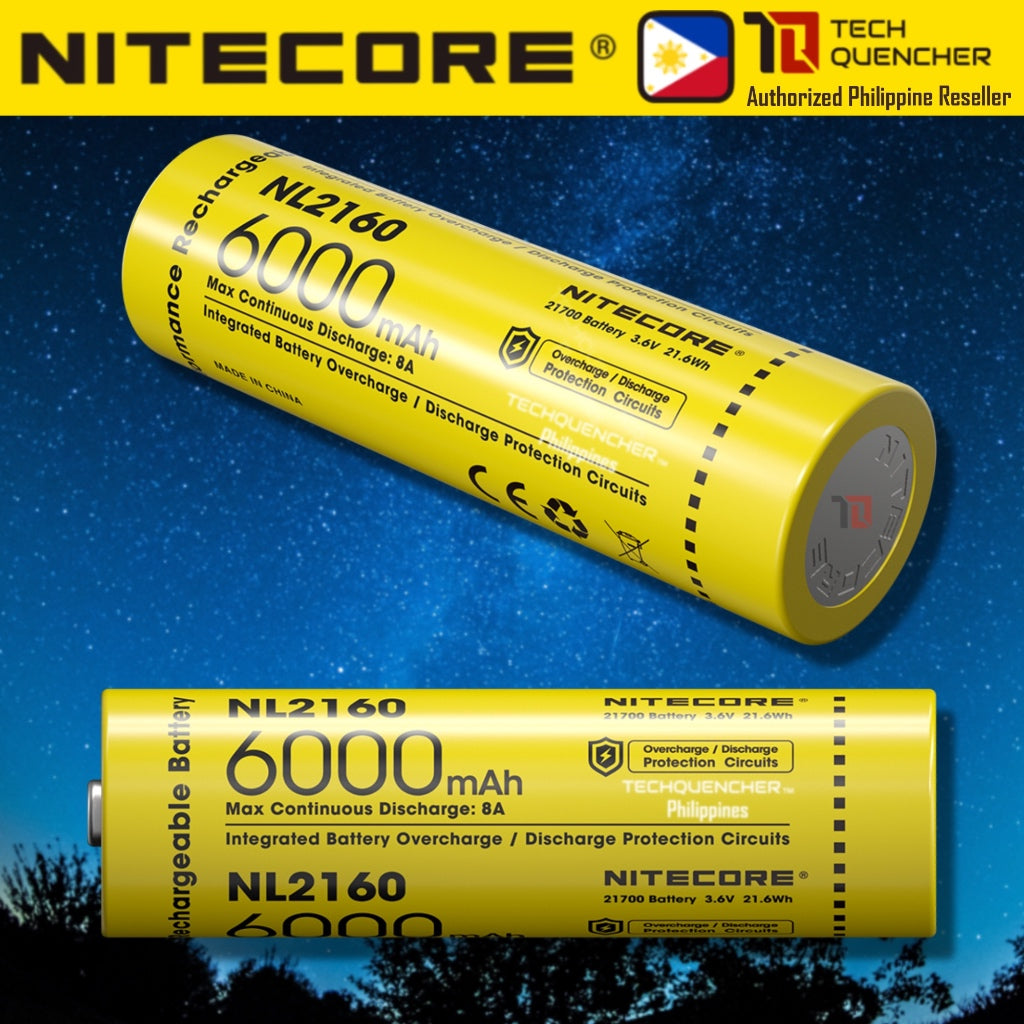 Nitecore NL2160 Battery 6000mAh 8A 21700 High Capacity Protected Li-ion Rechargeable Battery IPX6