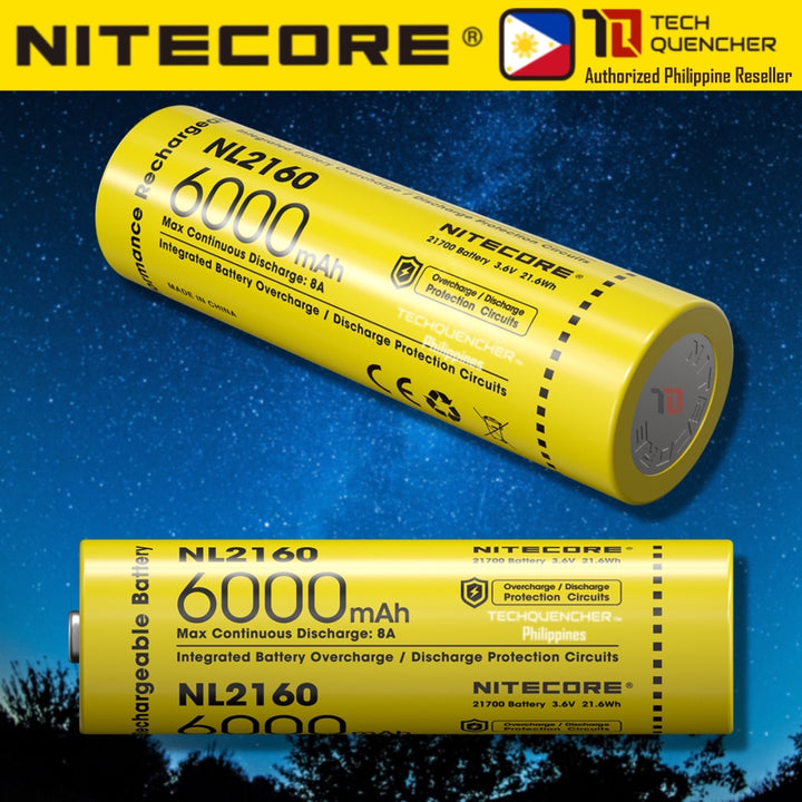 Nitecore NL2160 Battery 6000mAh 8A 21700 High Capacity Protected Li-ion Rechargeable Battery IPX6