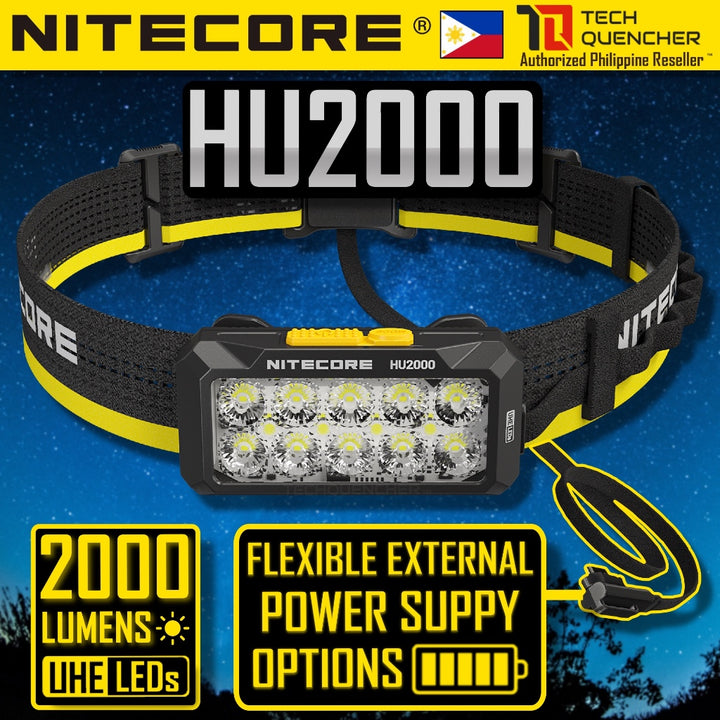 Nitecore HU2000 Headlamp - 2000 Lumens - 114 grams - Flexible External Power Supply Options - IP68