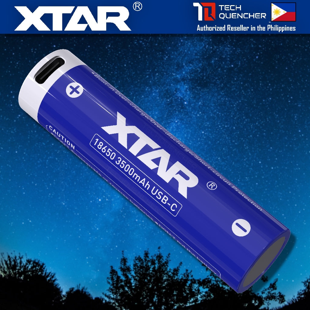 XTAR 18650 3500mAh Protected USB-C Battery - 3.6V - USB-C Rechargeable Lithium-Ion Battery - 10A