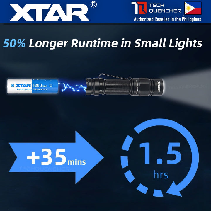 XTAR 14500 1200mAh Protected Battery - 3.6V Rechargeable Lithium-Ion Battery - 2.5A - 500+ Cycles