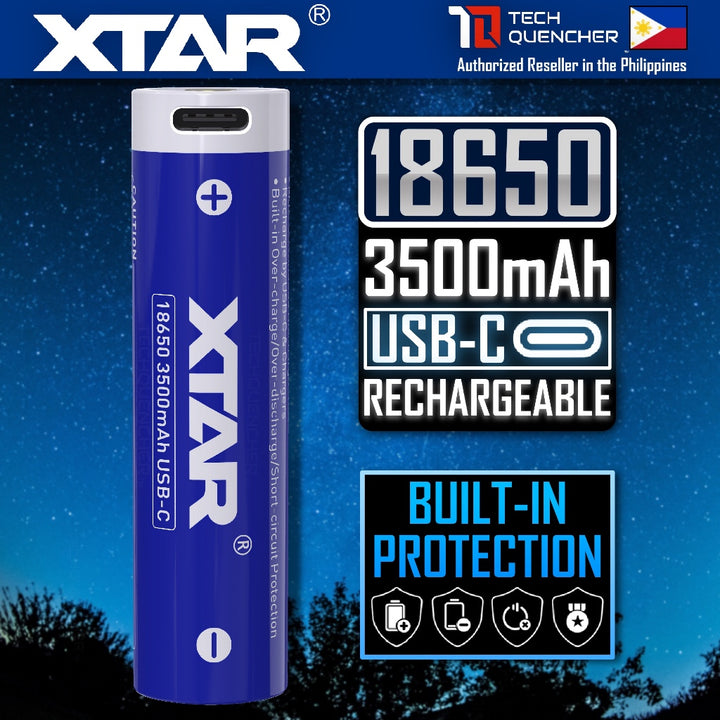 XTAR 18650 3500mAh Protected USB-C Battery - 3.6V - USB-C Rechargeable Lithium-Ion Battery - 10A