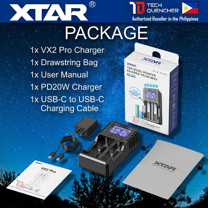 XTAR VX2 Pro Battery Charger - Capacity Test - Refresh Mode - Storage Mode - USB-C - LiFePO4 -Li-ion