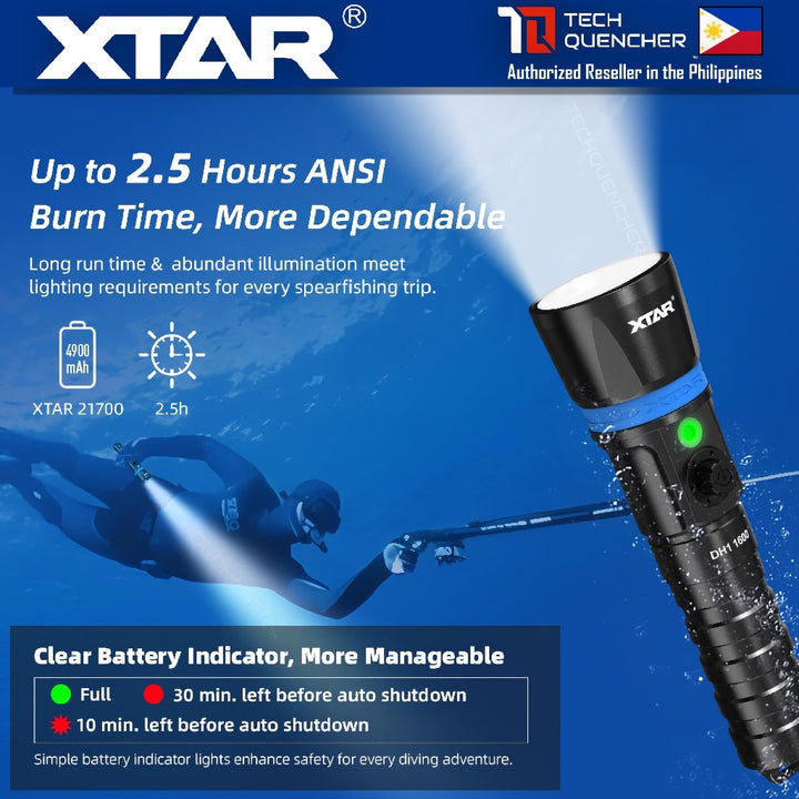 XTAR DH1 Hunter Diving Flashlight - 1600 Lumens - 355m - Rechargeable 21700 Battery - Spearfishing