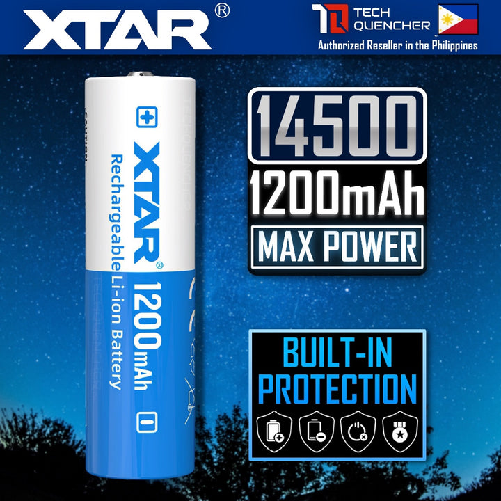 XTAR 14500 1200mAh Protected Battery - 3.6V Rechargeable Lithium-Ion Battery - 2.5A - 500+ Cycles