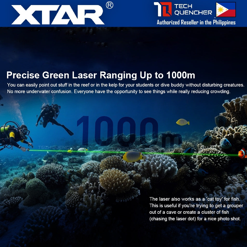 XTAR DL2 Diving Flashlight with Pointer Green Laser - 1600 Lumens - 355m- Rechargeable 21700 Battery