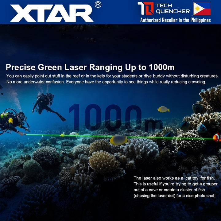 XTAR DL2 Diving Flashlight with Pointer Green Laser - 1600 Lumens - 355m- Rechargeable 21700 Battery