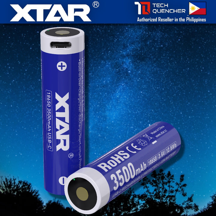 XTAR 18650 3500mAh Protected USB-C Battery - 3.6V - USB-C Rechargeable Lithium-Ion Battery - 10A