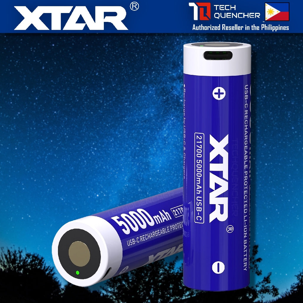 XTAR 21700 5000mAh Protected USB-C Battery - FLAT TOP - 3.6V Rechargeable Lithium-Ion Battery - 10A