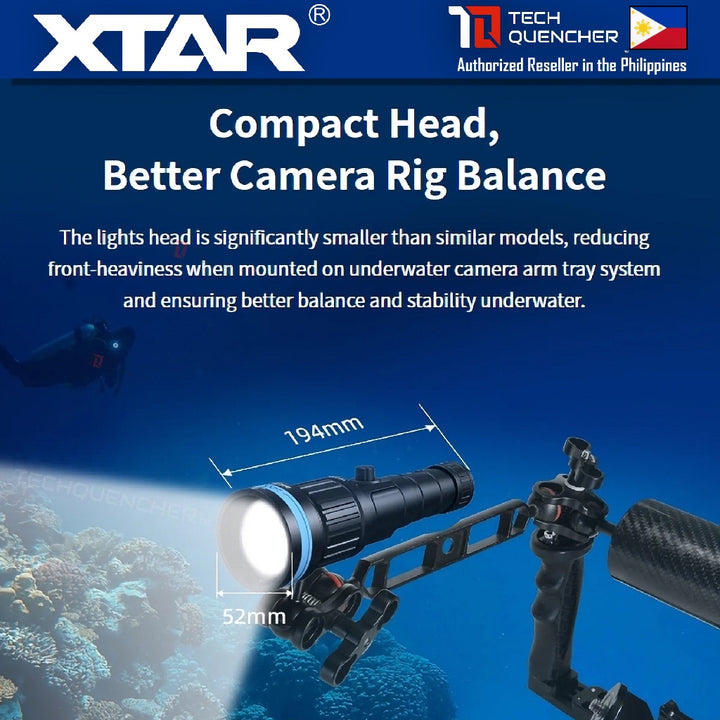 XTAR D40 Zoom Diving Flashlight - Adjustable Beam - 1600 Lumens - 700m- USB-C Charging 21700 Battery