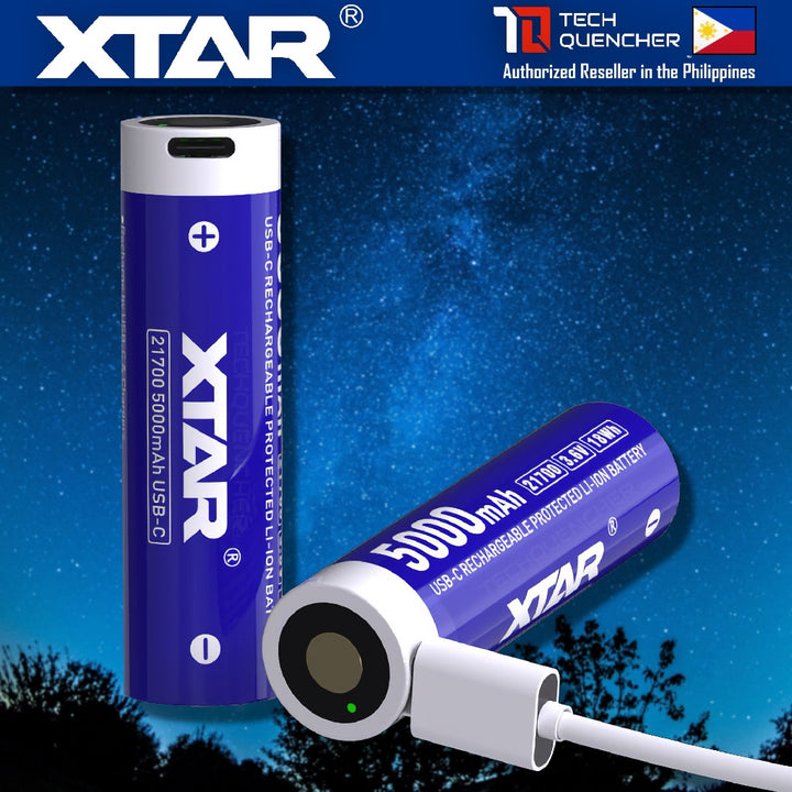 XTAR 21700 5000mAh Protected USB-C Battery - FLAT TOP - 3.6V Rechargeable Lithium-Ion Battery - 10A
