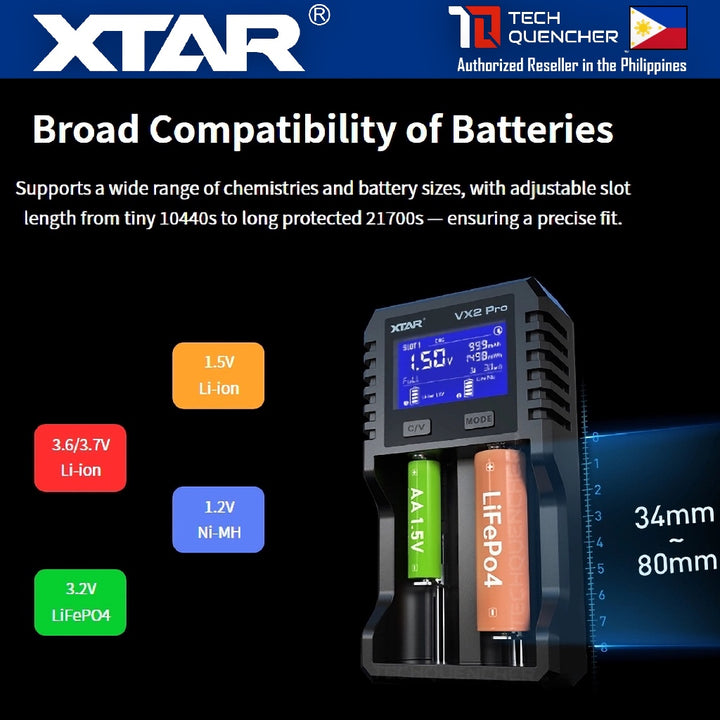 XTAR VX2 Pro Battery Charger - Capacity Test - Refresh Mode - Storage Mode - USB-C - LiFePO4 -Li-ion