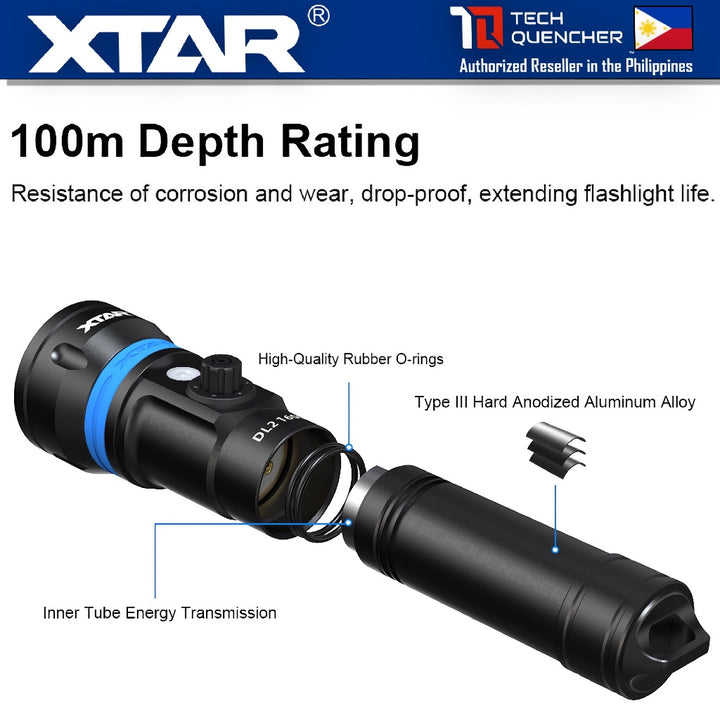 XTAR DL2 Diving Flashlight with Pointer Green Laser - 1600 Lumens - 355m- Rechargeable 21700 Battery