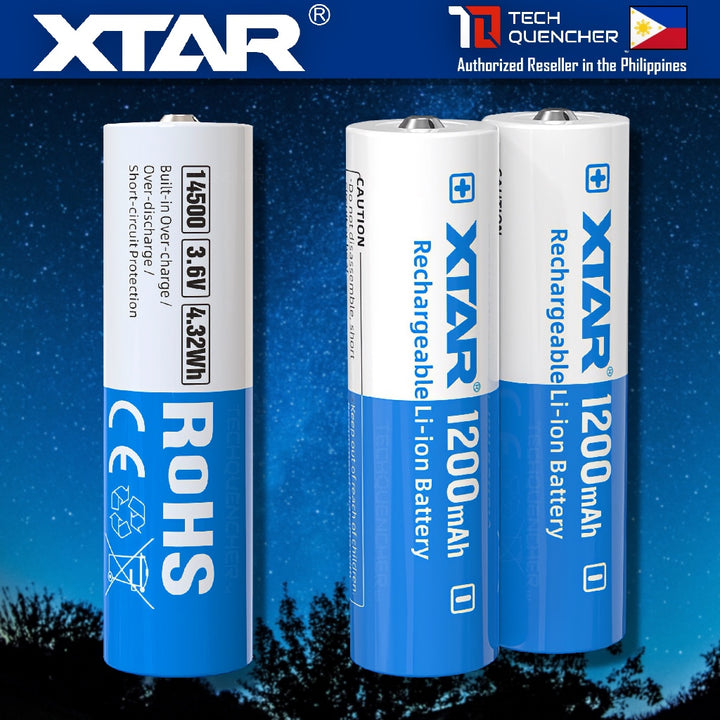 XTAR 14500 1200mAh Protected Battery - 3.6V Rechargeable Lithium-Ion Battery - 2.5A - 500+ Cycles