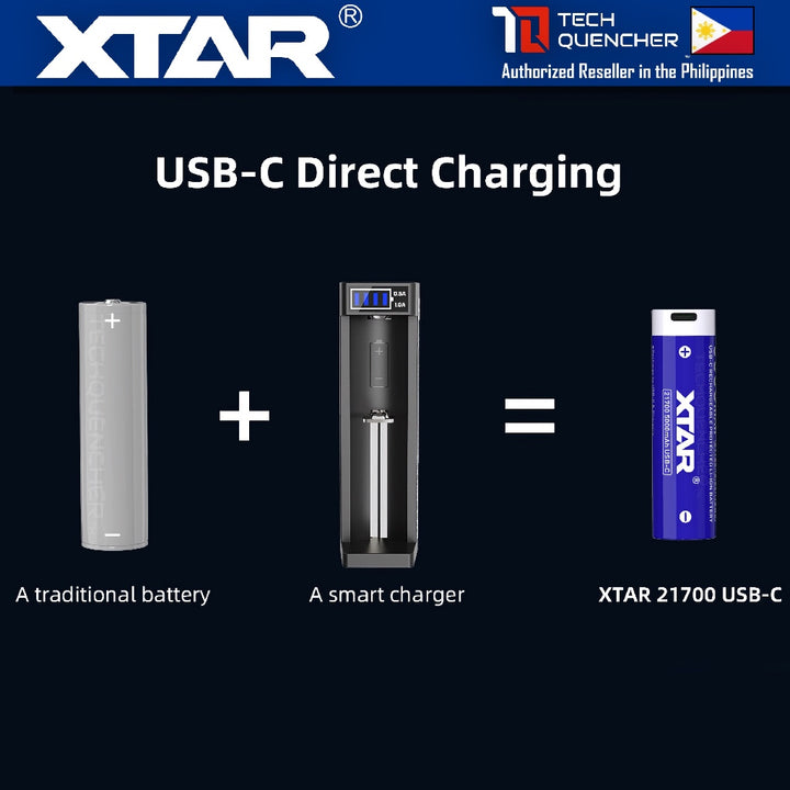 XTAR 21700 5000mAh Protected USB-C Battery - FLAT TOP - 3.6V Rechargeable Lithium-Ion Battery - 10A