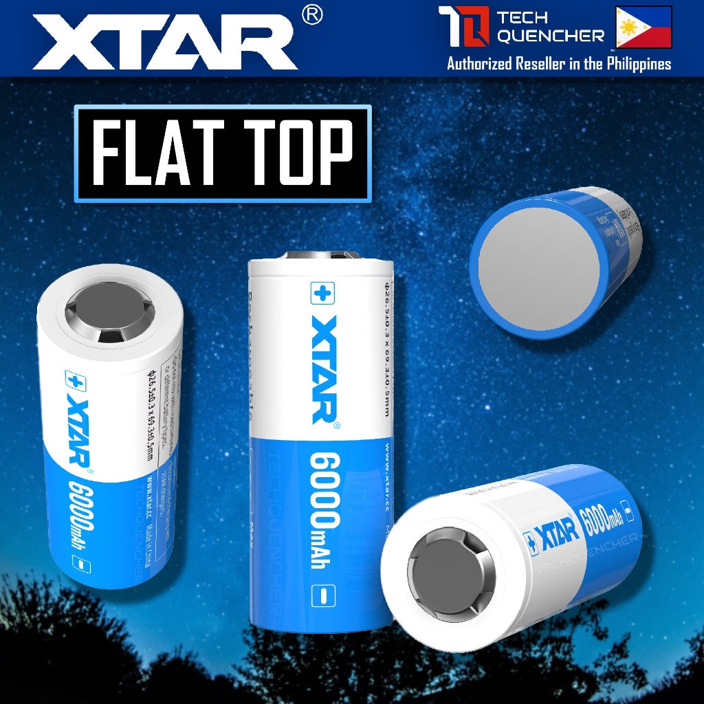 XTAR 26650 6000mAh Protected Battery - 3.6V Rechargeable - Lithium-Ion -10A - Button Top or Flat Top