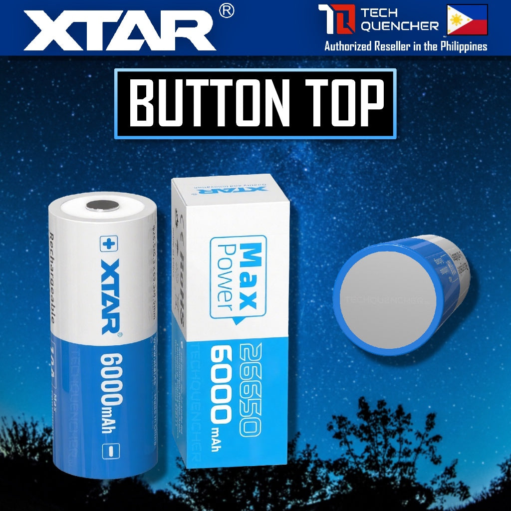 XTAR 26650 6000mAh Protected Battery - 3.6V Rechargeable - Lithium-Ion -10A - Button Top or Flat Top