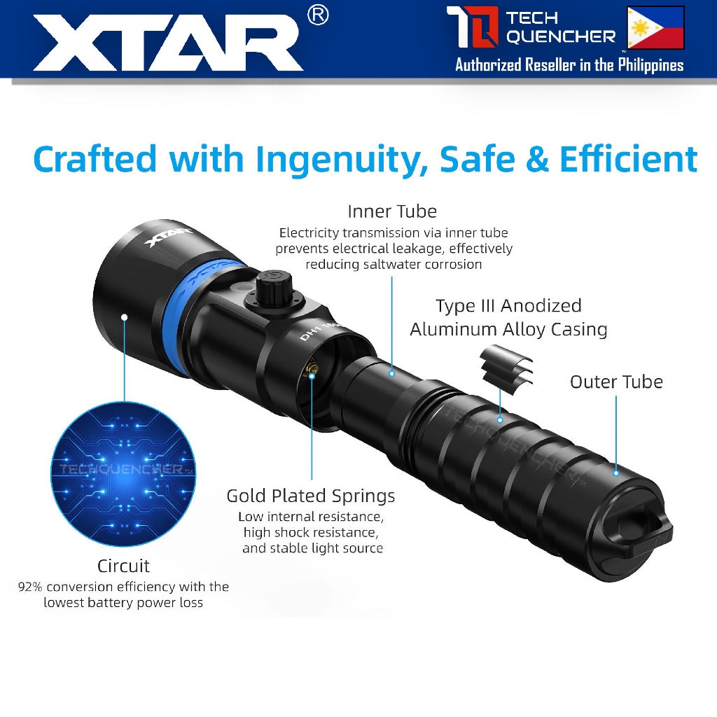 XTAR DH1 Hunter Diving Flashlight - 1600 Lumens - 355m - Rechargeable 21700 Battery - Spearfishing