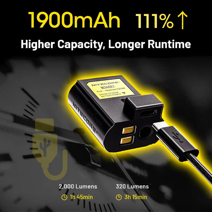 Nitecore NPL35 Flashlight - 2000 Lumens - 412m - 1900mAh Battery- USB-C Charging - Strobe - 129g