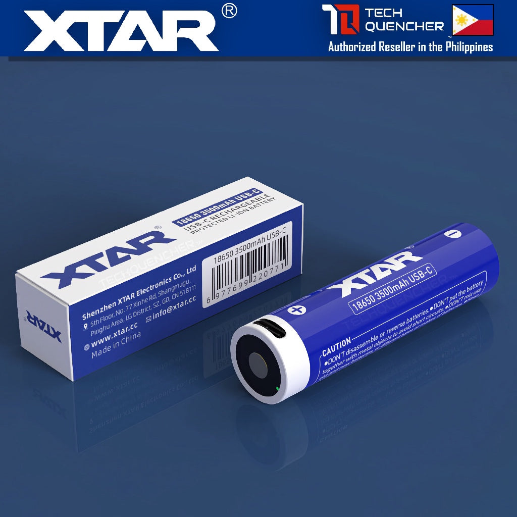 XTAR 18650 3500mAh Protected USB-C Battery - 3.6V - USB-C Rechargeable Lithium-Ion Battery - 10A