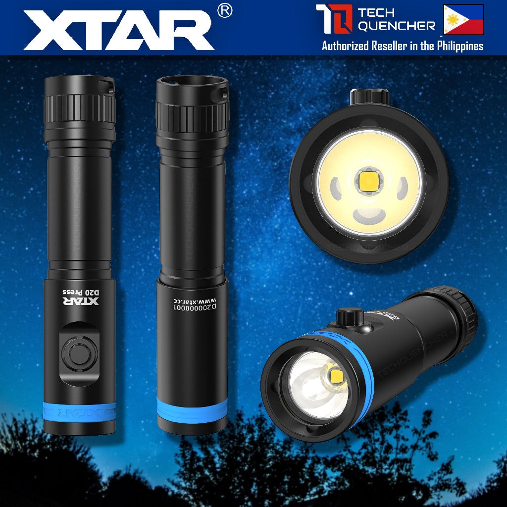 XTAR D20 Press Compact Diving Flashlight - 1200 Lumens - 140m- Rechargeable 18650 Battery -MiniSuper