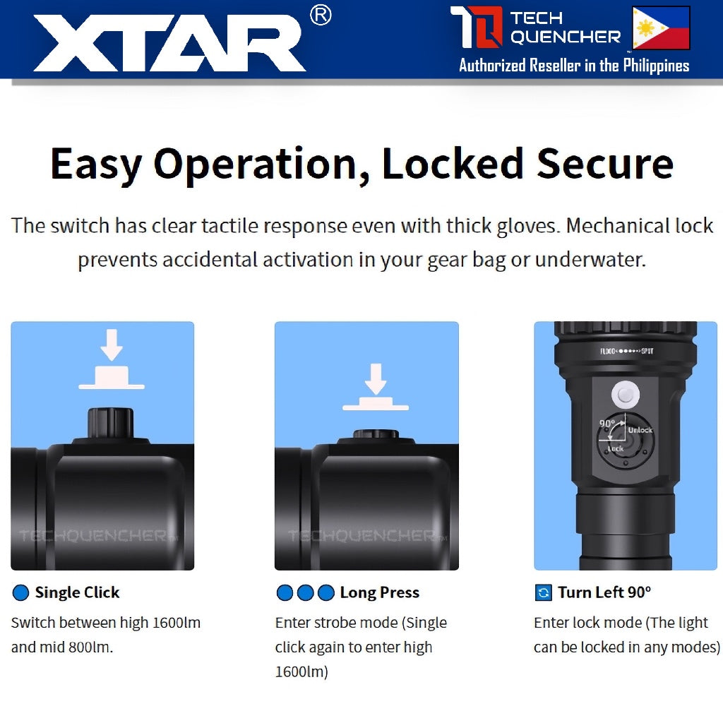 XTAR D40 Zoom Diving Flashlight - Adjustable Beam - 1600 Lumens - 700m- USB-C Charging 21700 Battery