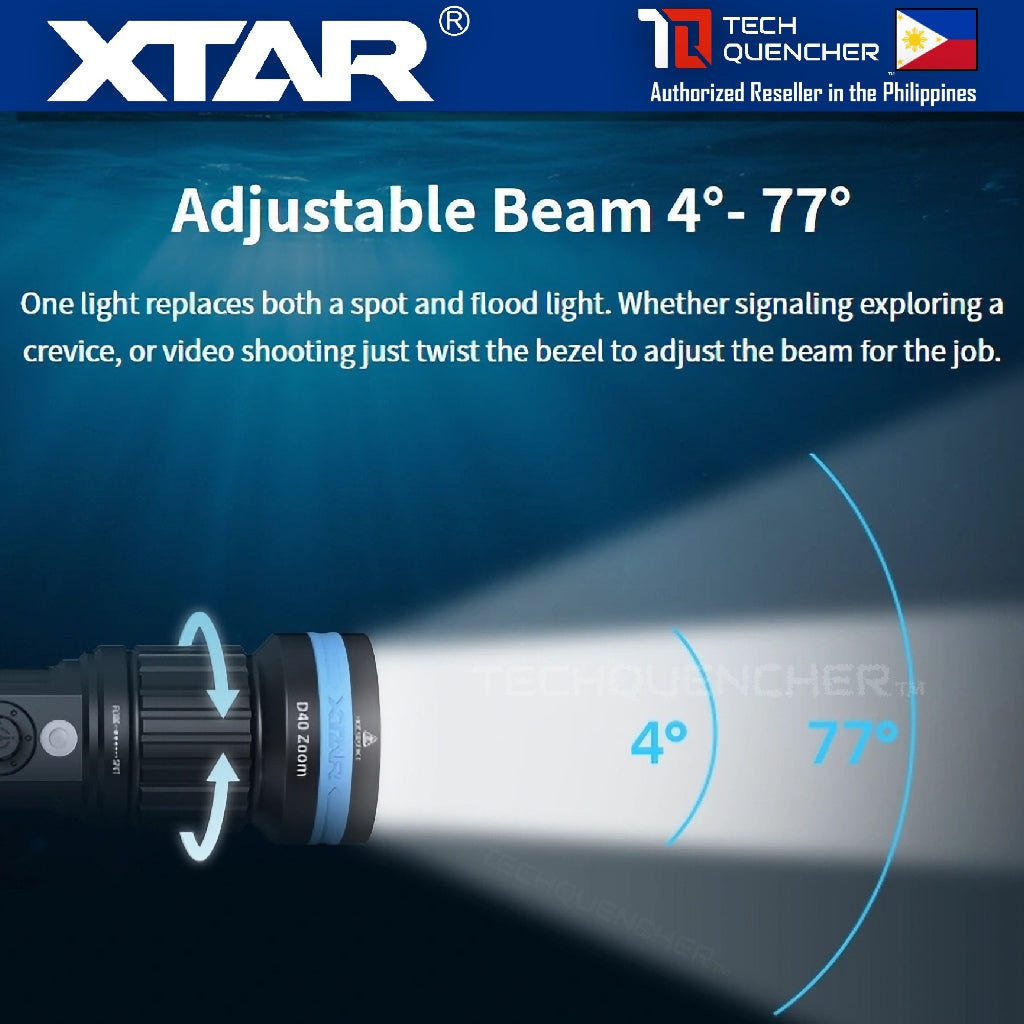 XTAR D40 Zoom Diving Flashlight - Adjustable Beam - 1600 Lumens - 700m- USB-C Charging 21700 Battery