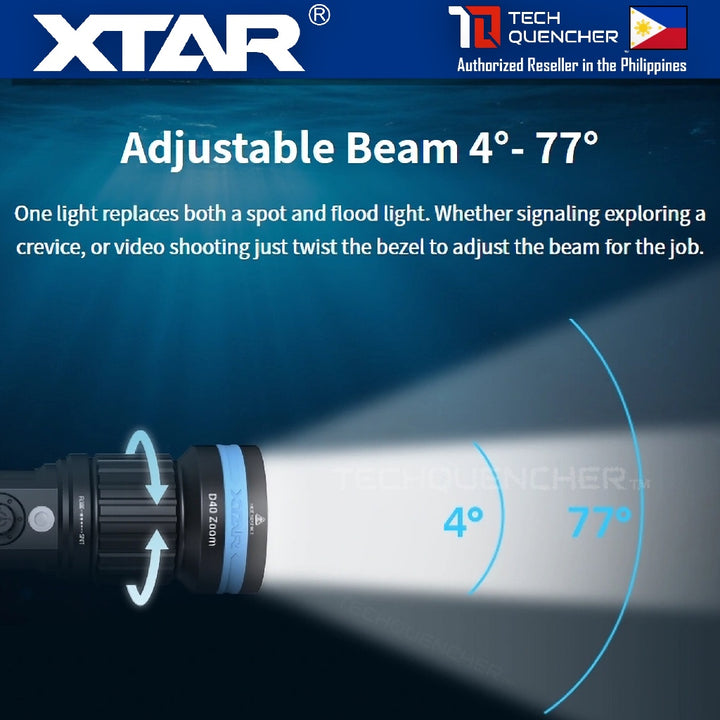 XTAR D40 Zoom Diving Flashlight - Adjustable Beam - 1600 Lumens - 700m- USB-C Charging 21700 Battery