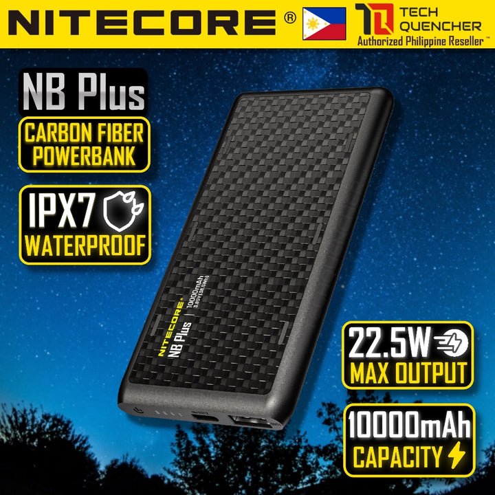 Nitecore NB Plus Powerbank - 10000mAh - IPX7 - Waterproof -Lightweight - 155g - Carbon Fiber - 22.5W