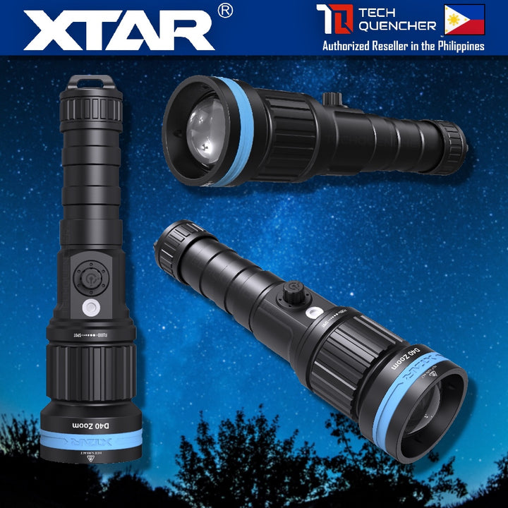 XTAR D40 Zoom Diving Flashlight - Adjustable Beam - 1600 Lumens - 700m- USB-C Charging 21700 Battery