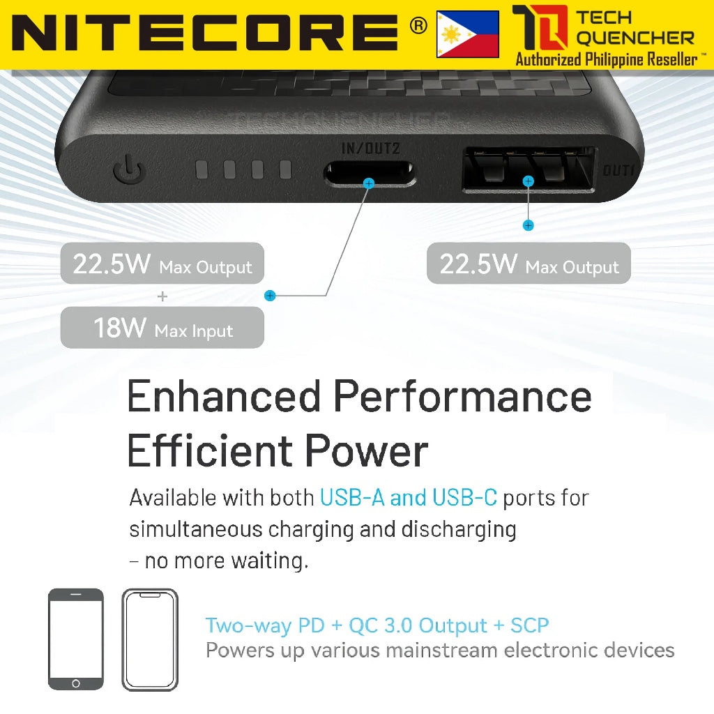 Nitecore NB Plus Powerbank - 10000mAh - IPX7 - Waterproof -Lightweight - 155g - Carbon Fiber - 22.5W
