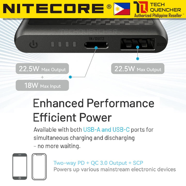 Nitecore NB Plus Powerbank - 10000mAh - IPX7 - Waterproof -Lightweight - 155g - Carbon Fiber - 22.5W