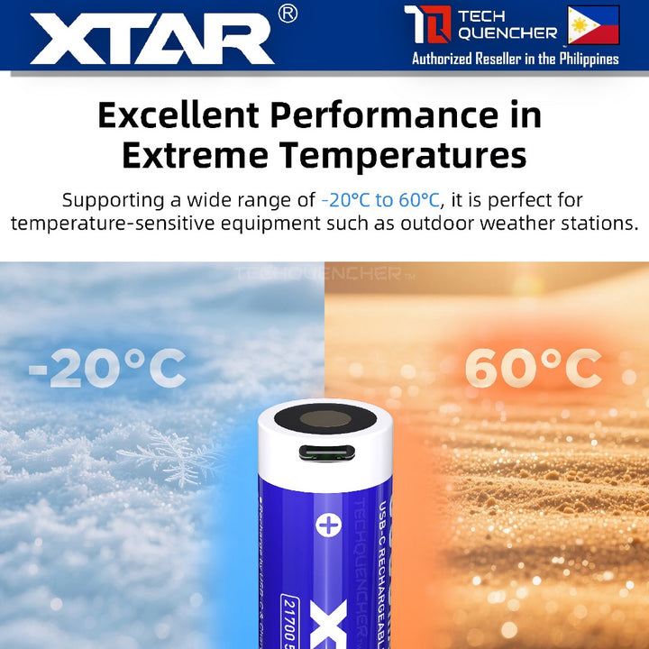 XTAR 21700 5000mAh Protected USB-C Battery - FLAT TOP - 3.6V Rechargeable Lithium-Ion Battery - 10A