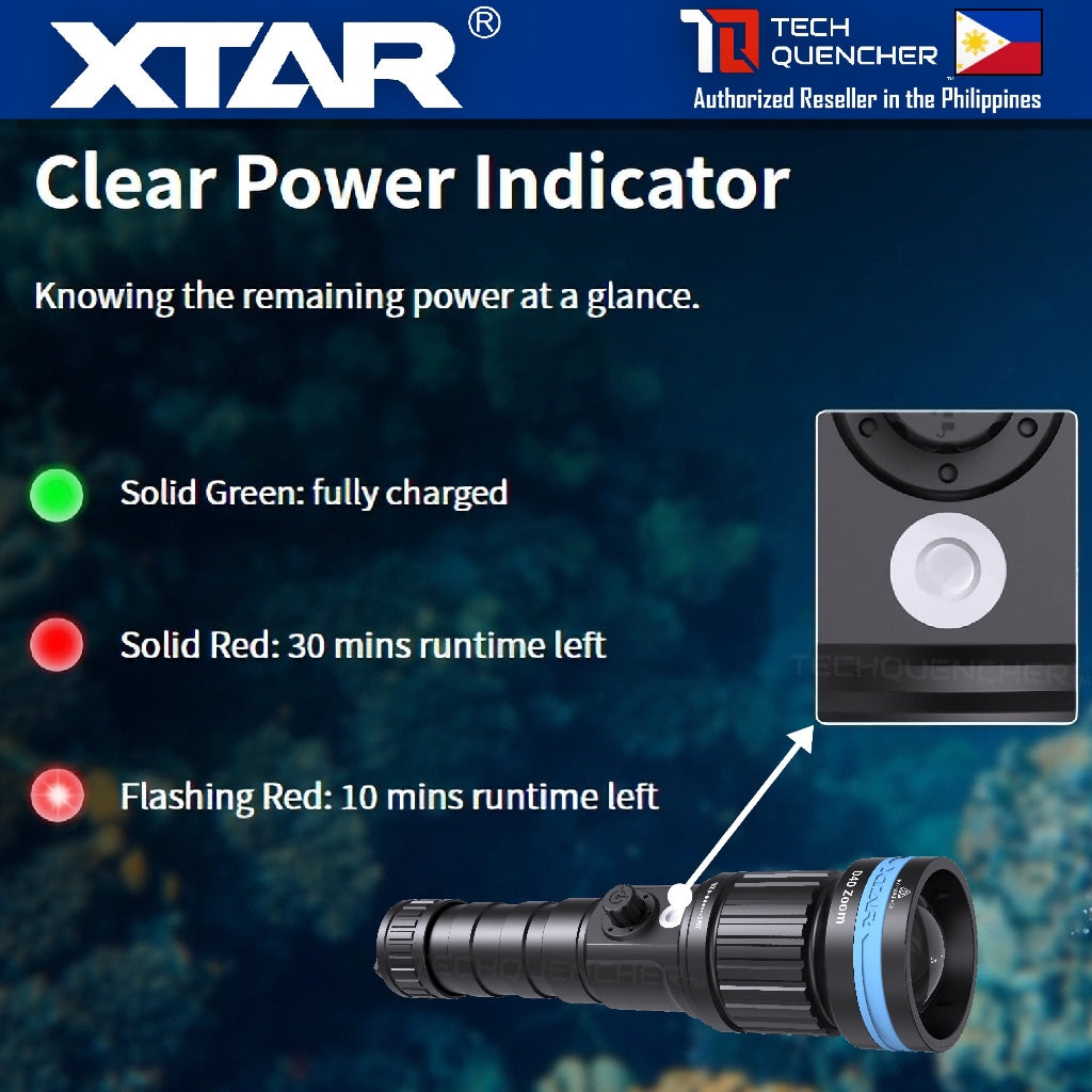 XTAR D40 Zoom Diving Flashlight - Adjustable Beam - 1600 Lumens - 700m- USB-C Charging 21700 Battery