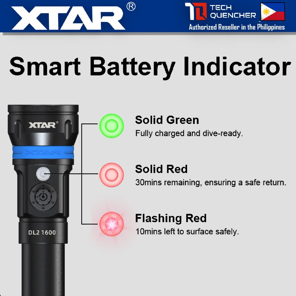 XTAR DL2 Diving Flashlight with Pointer Green Laser - 1600 Lumens - 355m- Rechargeable 21700 Battery