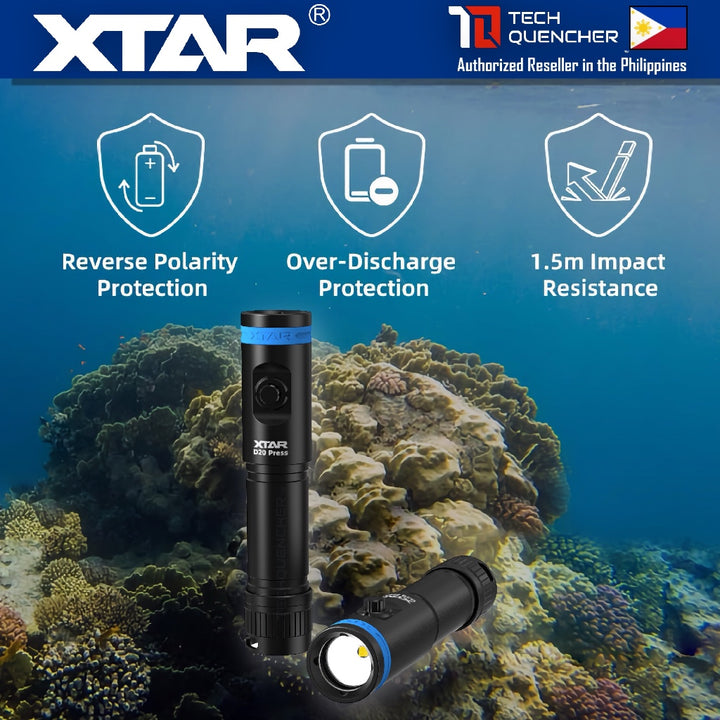 XTAR D20 Press Compact Diving Flashlight - 1200 Lumens - 140m- Rechargeable 18650 Battery -MiniSuper