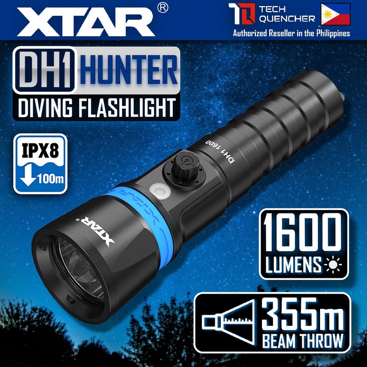 XTAR DH1 Hunter Diving Flashlight - 1600 Lumens - 355m - Rechargeable 21700 Battery - Spearfishing